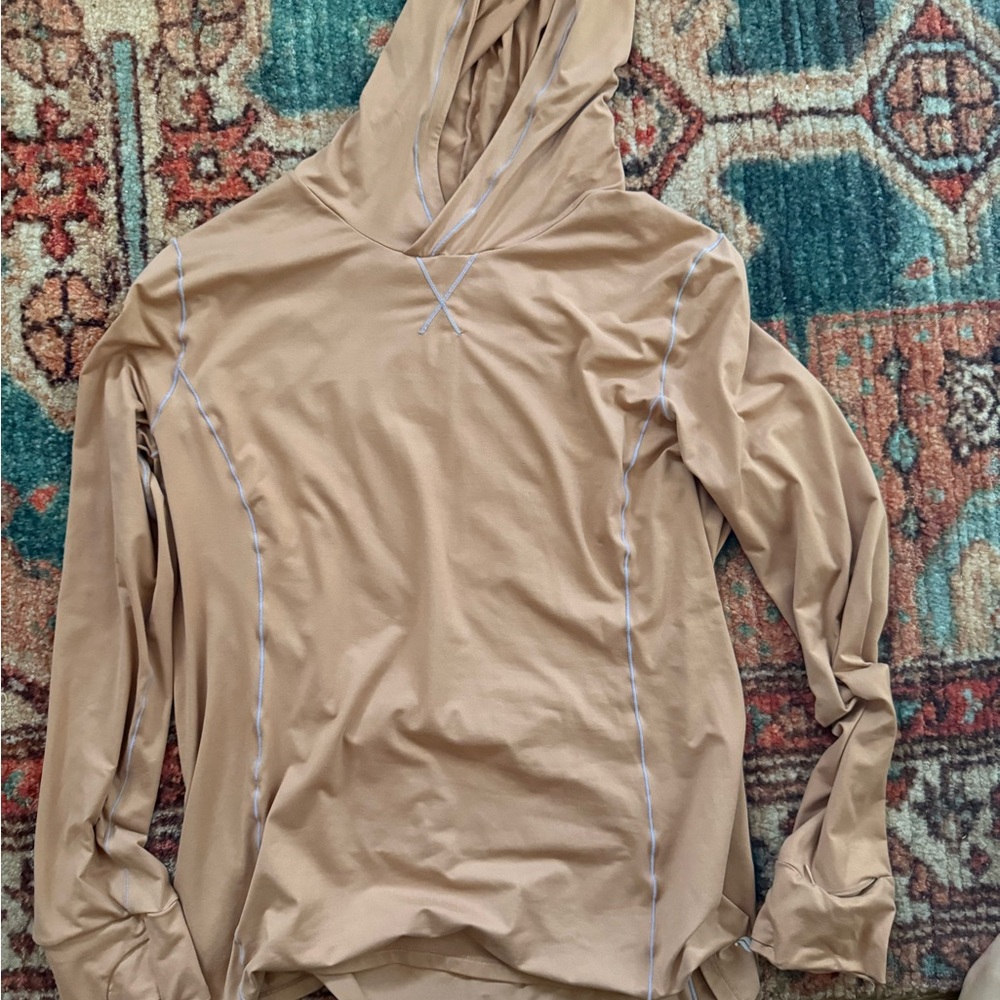 Tan Hooded Long Sleeve Top